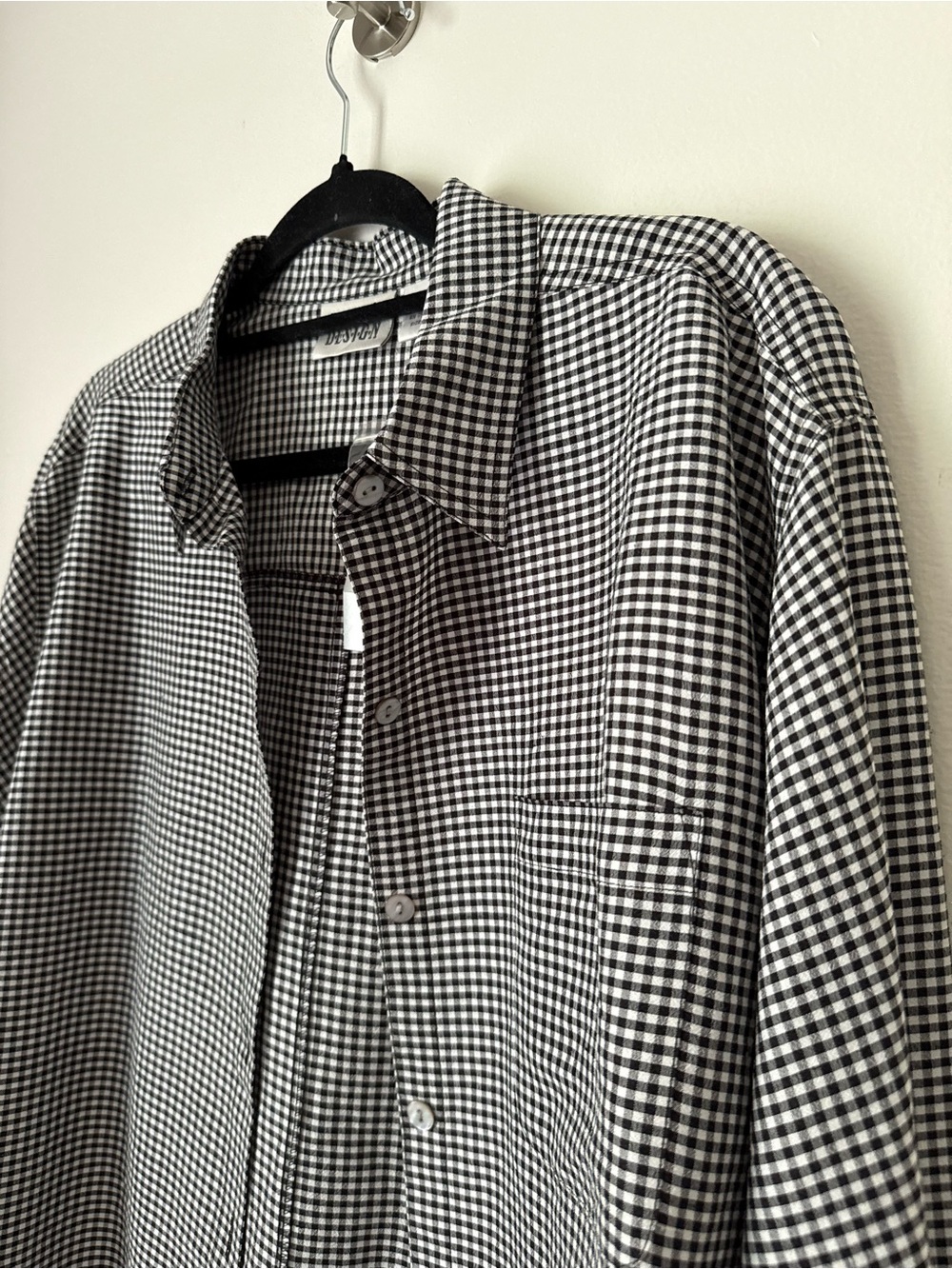 NWT Vintage Chico’s Design 100% Silk Gingham Check Button Down Shirt, sz 2